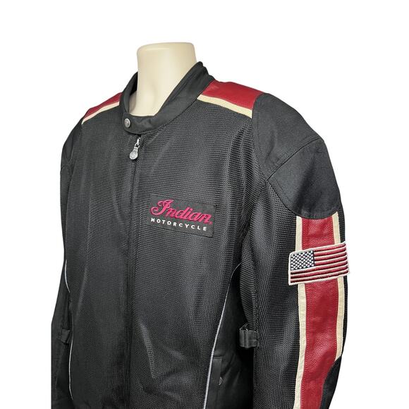 Indian Motorcycle Black Leather Armor Mesh Biker Riding Zip Up Jacket 2XL - Picture 6 of 12